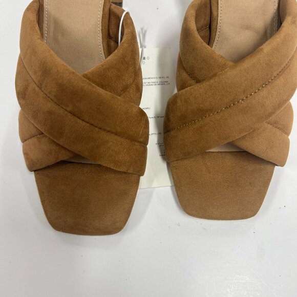Amazon Essentials Size 8 NWT Padded Heeled Sandals Cognac Faux Suede Minimalist - Picture 4 of 12